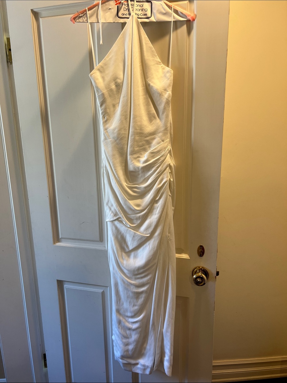 Elegant White Halter Ruched Maxi Dress